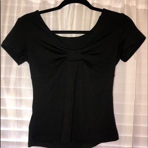 black v-neck top with bow